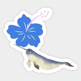 Narwhal Hawaiian Blue Ice Hibiscus Flower Sticker